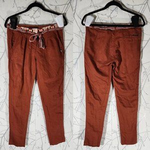 Maison Scotch Rust Orange Linen Blend High Rise Slim Pants